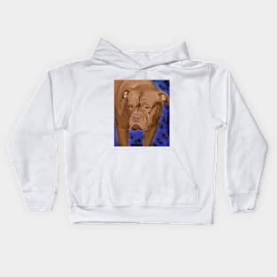 Dogue de Bordeaux on Blue Urban Background Kids Hoodie